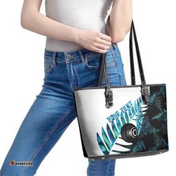 New Zealand Lawn Bowls Custom Leather Tote Bag Aotearoa Silver Fern Paua Shell LT14