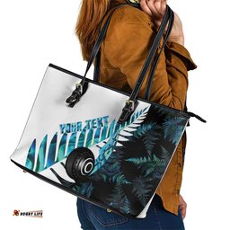 New Zealand Lawn Bowls Custom Leather Tote Bag Aotearoa Silver Fern Paua Shell LT14