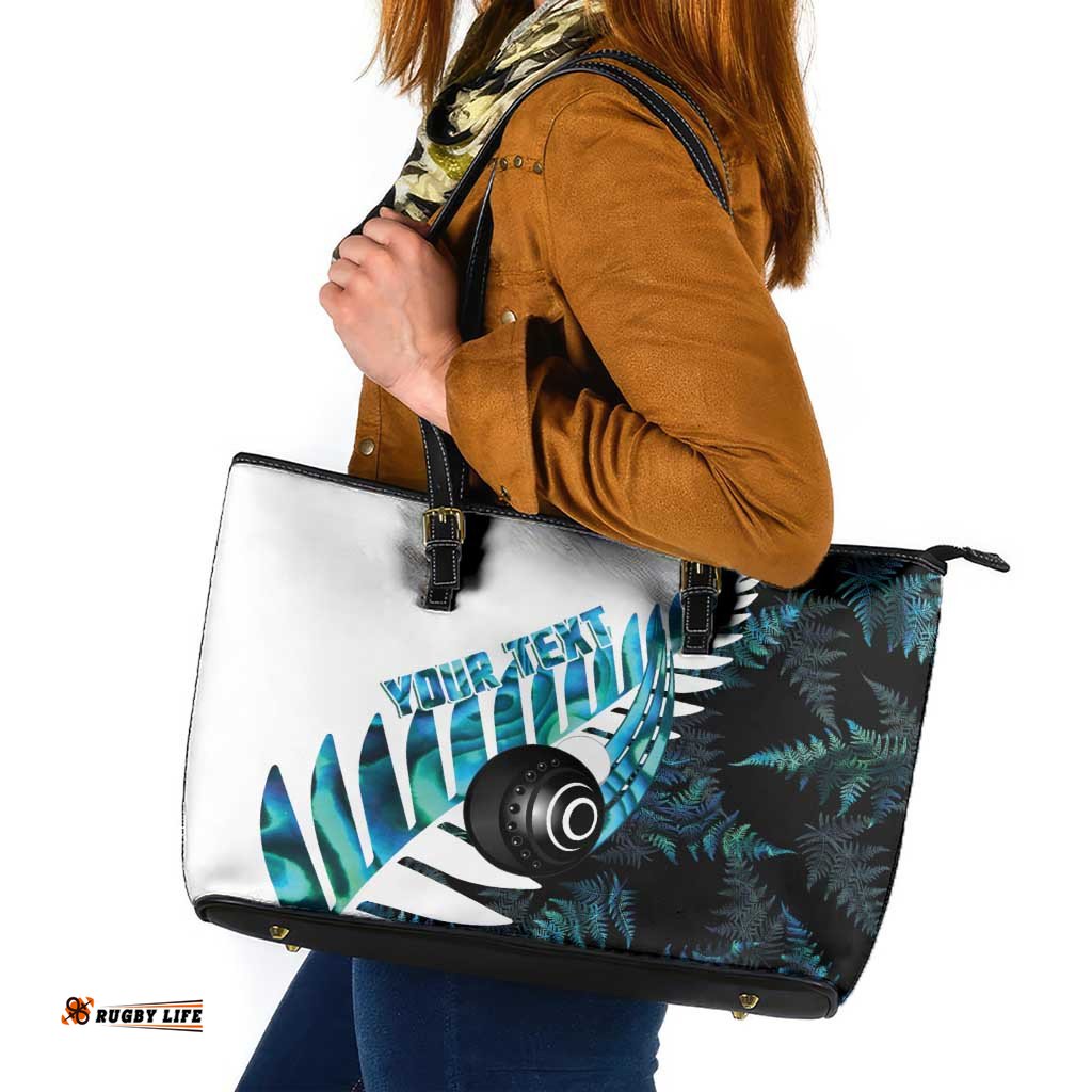 New Zealand Lawn Bowls Custom Leather Tote Bag Aotearoa Silver Fern Paua Shell LT14