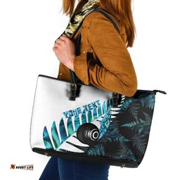 New Zealand Lawn Bowls Custom Leather Tote Bag Aotearoa Silver Fern Paua Shell LT14