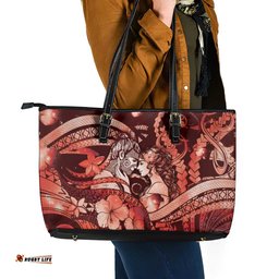 Maori Romantic Valentine Leather Tote Bag The Hongi Kiss Red Galaxy DT05