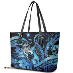 Maori Romantic Valentine Leather Tote Bag The Hongi Kiss Blue Galaxy DT05