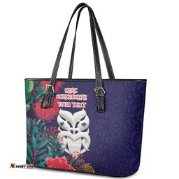 Maori Wheku Meri Kirihimete Personalised Leather Tote Bag All Blue Indigenous Maori Motif LT9