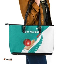 New Zealand Cricket Leather Tote Bag Kiwi Birds Haka Dance Turquoise Fern Sporty Style LT03