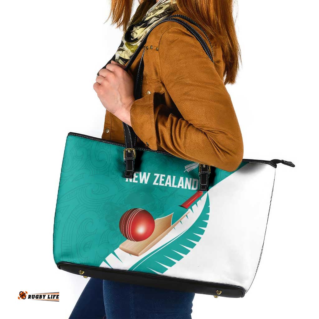 New Zealand Cricket Leather Tote Bag Kiwi Birds Haka Dance Turquoise Fern Sporty Style LT03