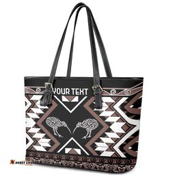 Personalised Taniko Motifs Aotearoa Leather Tote Bag Waitangi Kowhaiwhai Kiwi - Mocha LT7