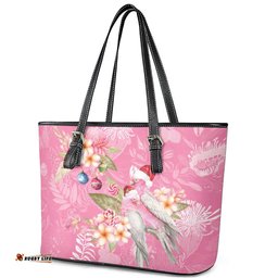 Joyful Pink Cockatoo Leather Tote Bag Australia Christmas Vibes LT9
