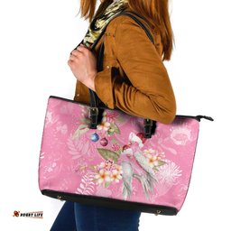 Joyful Pink Cockatoo Leather Tote Bag Australia Christmas Vibes LT9