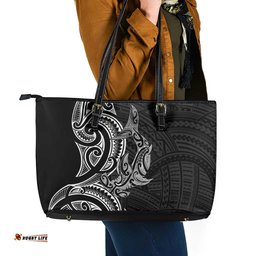 New Zealand Hammerhead Shark Leather Tote Bag Maori Haehae Mangopare Black LT14