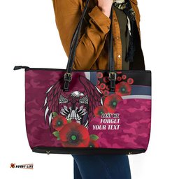 Manly Warringah Sea Eagles ANZAC Personalised Leather Tote Bag Lest We Forget Poppy Camo LT9