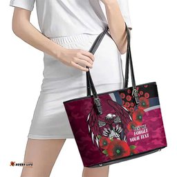 Manly Warringah Sea Eagles ANZAC Personalised Leather Tote Bag Lest We Forget Poppy Camo LT9