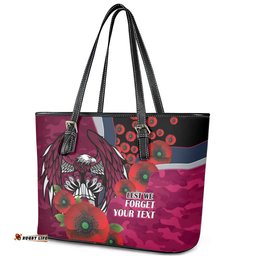 Manly Warringah Sea Eagles ANZAC Personalised Leather Tote Bag Lest We Forget Poppy Camo LT9