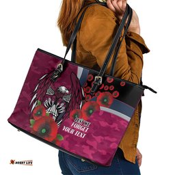 Manly Warringah Sea Eagles ANZAC Personalised Leather Tote Bag Lest We Forget Poppy Camo LT9