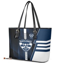 Geelong Cats Leather Tote Bag Modern Geometric Sports Graphic Style TS04