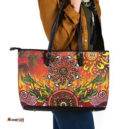 NAIDOC Week 2026 Leather Tote Bag 50 Years of Deadly Aboriginal Dot Art LT9