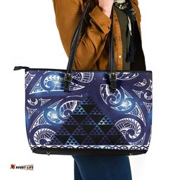 Matariki New Zealand Leather Tote Bag NZ Niho Taniwha Maori New Year Blue Galaxy LT14