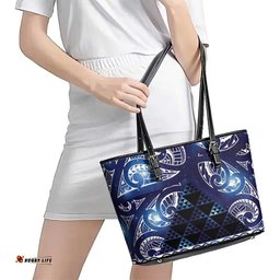 Matariki New Zealand Leather Tote Bag NZ Niho Taniwha Maori New Year Blue Galaxy LT14