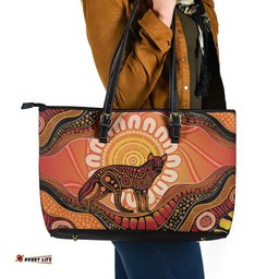 Indigenous Dingo Australia Leather Tote Bag Australian Aboriginal Art Proud LT14