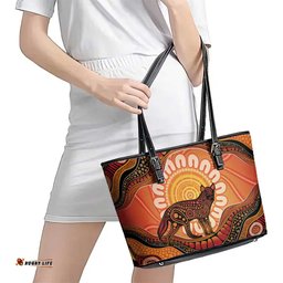 Indigenous Dingo Australia Leather Tote Bag Australian Aboriginal Art Proud LT14