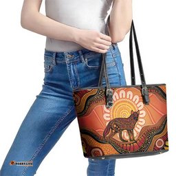 Indigenous Dingo Australia Leather Tote Bag Australian Aboriginal Art Proud LT14