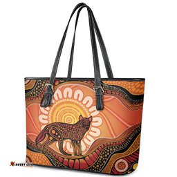 Indigenous Dingo Australia Leather Tote Bag Australian Aboriginal Art Proud LT14