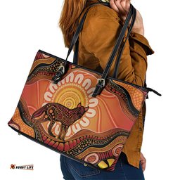 Indigenous Dingo Australia Leather Tote Bag Australian Aboriginal Art Proud LT14
