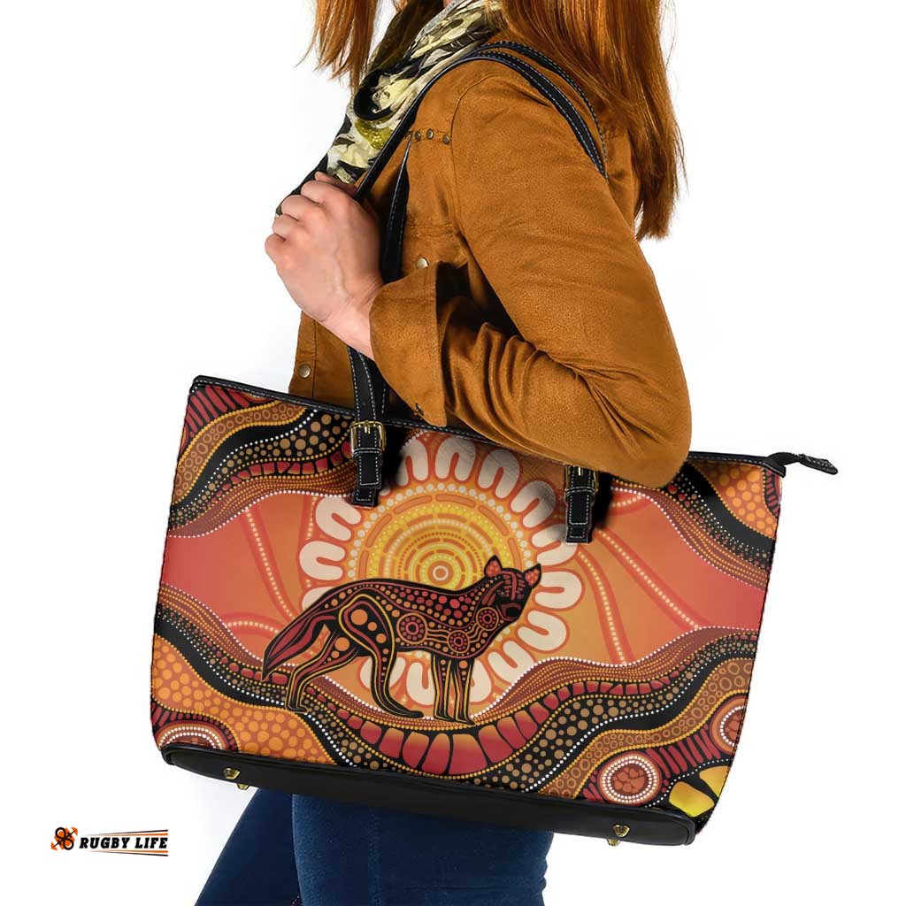 Indigenous Dingo Australia Leather Tote Bag Australian Aboriginal Art Proud LT14