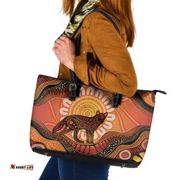 Indigenous Dingo Australia Leather Tote Bag Australian Aboriginal Art Proud LT14
