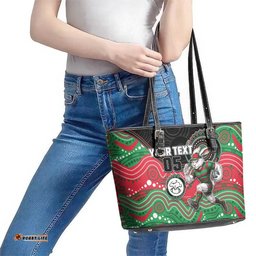 Custom Rabbitohs Leather Tote Bag Rabbit Mascot With Aboriginal Indigenous DT05