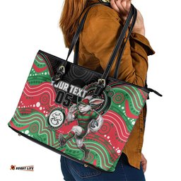 Custom Rabbitohs Leather Tote Bag Rabbit Mascot With Aboriginal Indigenous DT05