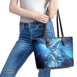 New Zealand Humpback Whale Matariki Leather Tote Bag Maori New Year Taniko Niho Taniwha LT14
