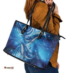 New Zealand Humpback Whale Matariki Leather Tote Bag Maori New Year Taniko Niho Taniwha LT14