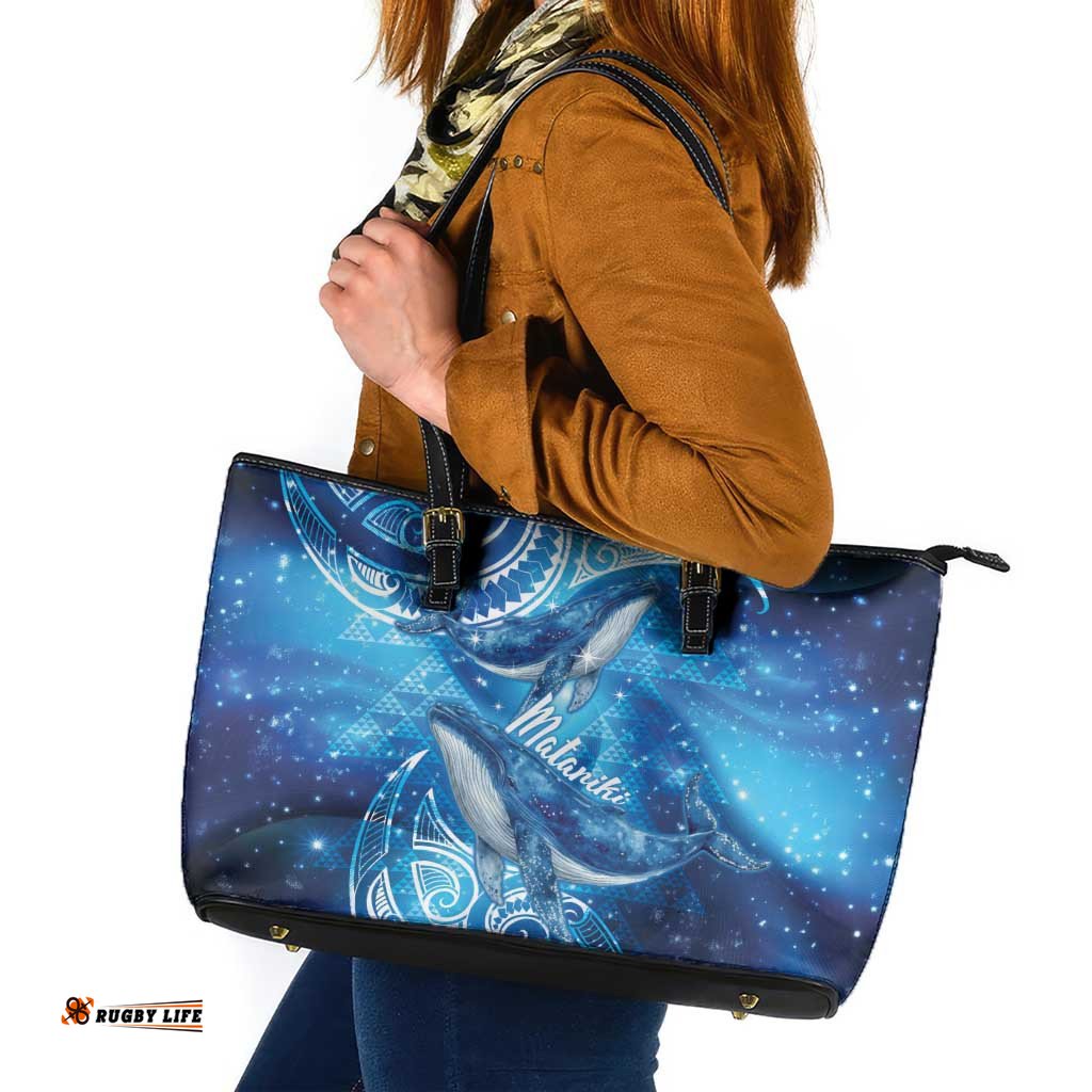 New Zealand Humpback Whale Matariki Leather Tote Bag Maori New Year Taniko Niho Taniwha LT14