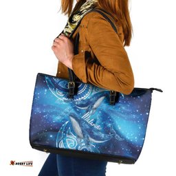 New Zealand Humpback Whale Matariki Leather Tote Bag Maori New Year Taniko Niho Taniwha LT14