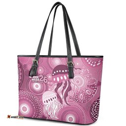 NAIDOC Deadly 50 Years Leather Tote Bag Jellyfish Aboriginal Culture Inspired Pink LT9