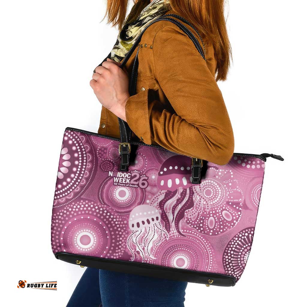 NAIDOC Deadly 50 Years Leather Tote Bag Jellyfish Aboriginal Culture Inspired Pink LT9