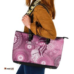 NAIDOC Deadly 50 Years Leather Tote Bag Jellyfish Aboriginal Culture Inspired Pink LT9