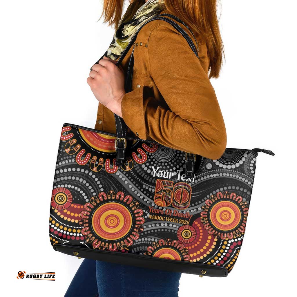 NAIDOC Week 50 Years Deadly Personalised Leather Tote Bag Aboriginal Art LT14