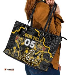 Custom Richmond Football Leather Tote Bag Aboriginal Dot Art Pattern DT05