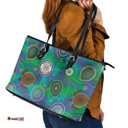 NAIDOC 50 Years of Deadly Leather Tote Bag Sea Turtle Aboriginal Dot Art LT19
