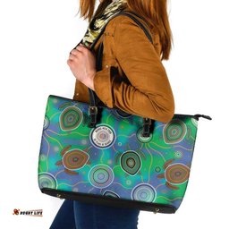 NAIDOC 50 Years of Deadly Leather Tote Bag Sea Turtle Aboriginal Dot Art LT19