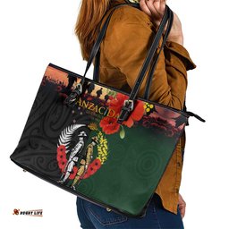 New Zealand and Australia ANZAC Day Leather Tote Bag Lest We Forget Indigenous and Maori Pattern LT03