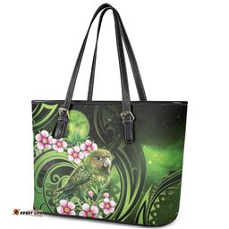 New Zealand Aotearoa Kakapo Leather Tote Bag Maori Pattern With Manuka Galaxy Style LT05
