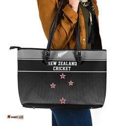 New Zealand Cricket Leather Tote Bag Black Cap Unbeatable LT05