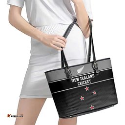 New Zealand Cricket Leather Tote Bag Black Cap Unbeatable LT05