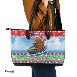 New Zealand Christmas Leather Tote Bag Funny Jet Ride Kiwi Xmas LT05