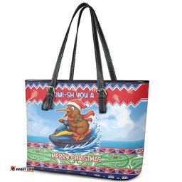 New Zealand Christmas Leather Tote Bag Funny Jet Ride Kiwi Xmas LT05