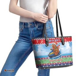 New Zealand Christmas Leather Tote Bag Funny Jet Ride Kiwi Xmas LT05