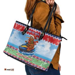 New Zealand Christmas Leather Tote Bag Funny Jet Ride Kiwi Xmas LT05