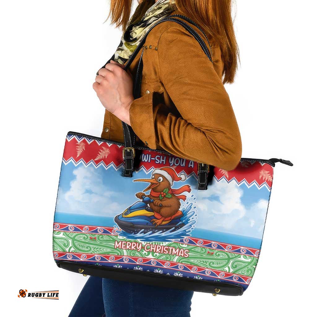 New Zealand Christmas Leather Tote Bag Funny Jet Ride Kiwi Xmas LT05